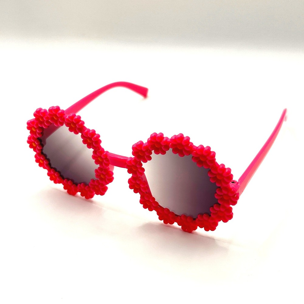 Flower Boutique Sunglasses Girls OS Pink Floral Round Boho Hippie Summer Fun